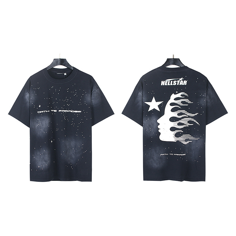 Hellstar Washed Black Rhinestone Short Sleeve T-Shirt Style 4