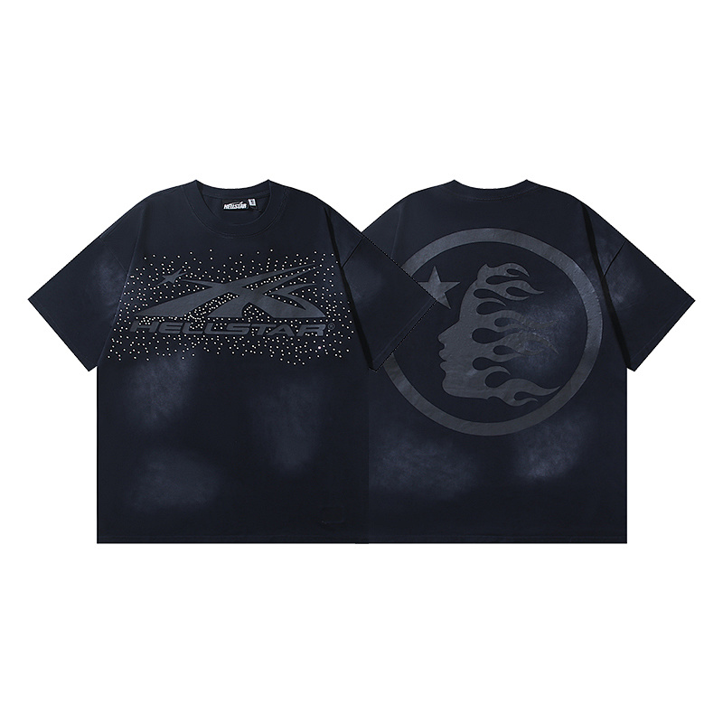 Hellstar Washed Black Rhinestone Short Sleeve T-Shirt Style 5