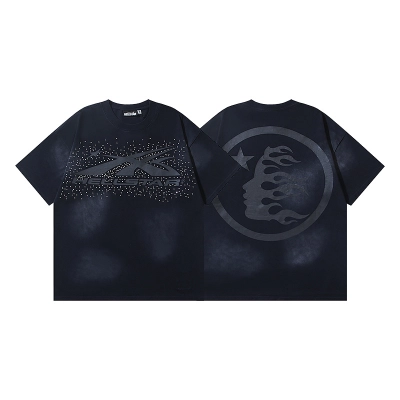 Hellstar Washed Black Rhinestone Short Sleeve T-Shirt Style 5 01