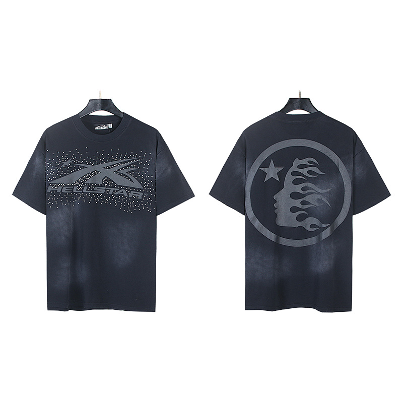 Hellstar Washed Black Rhinestone Short Sleeve T-Shirt Style 5
