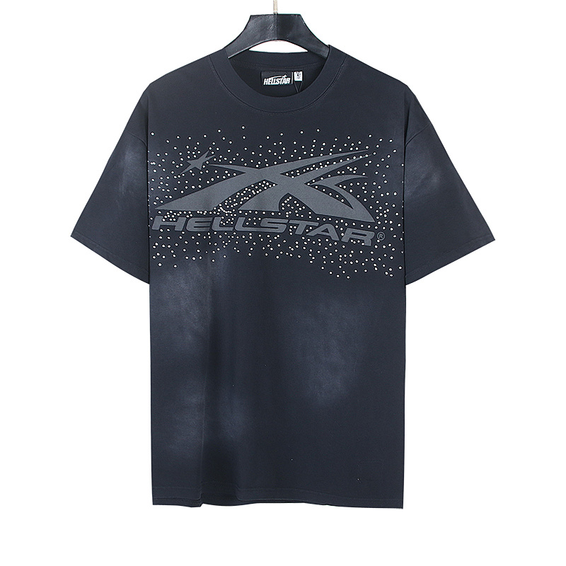 Hellstar Washed Black Rhinestone Short Sleeve T-Shirt Style 5