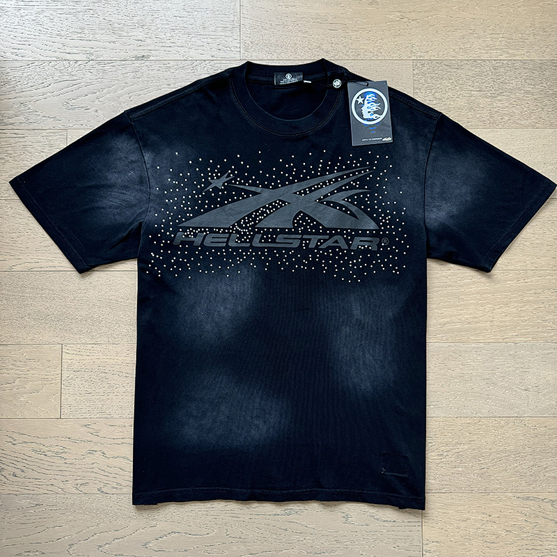 Hellstar Washed Black Rhinestone Short Sleeve T-Shirt Style 5