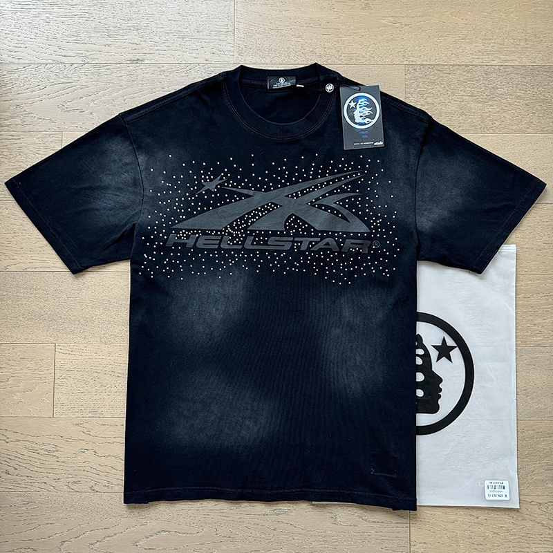 Hellstar Washed Black Rhinestone Short Sleeve T-Shirt Style 5