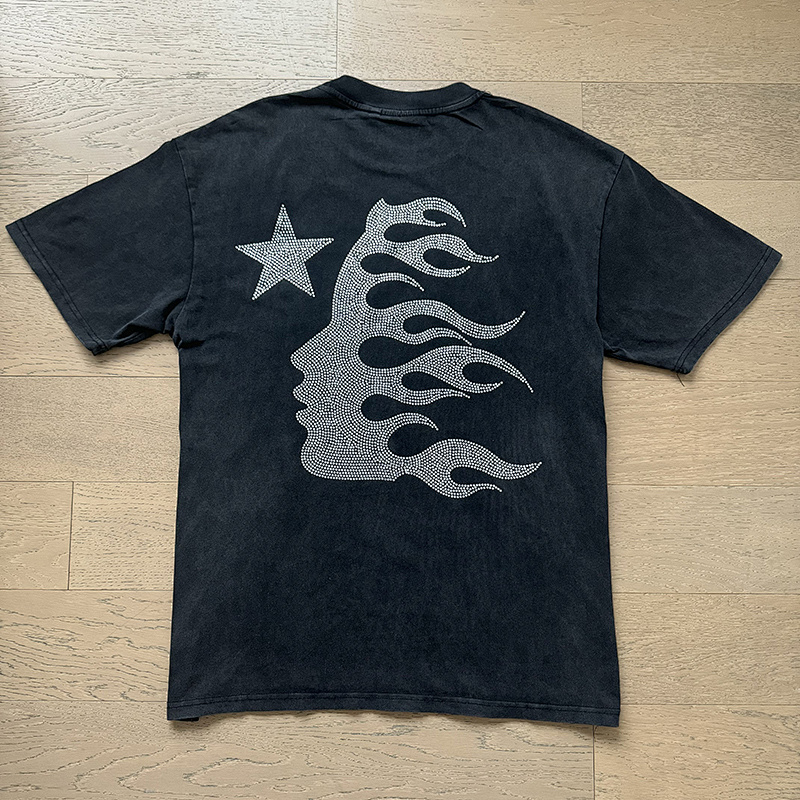 Hellstar Washed Black Rhinestone Short Sleeve T-Shirt Style 6