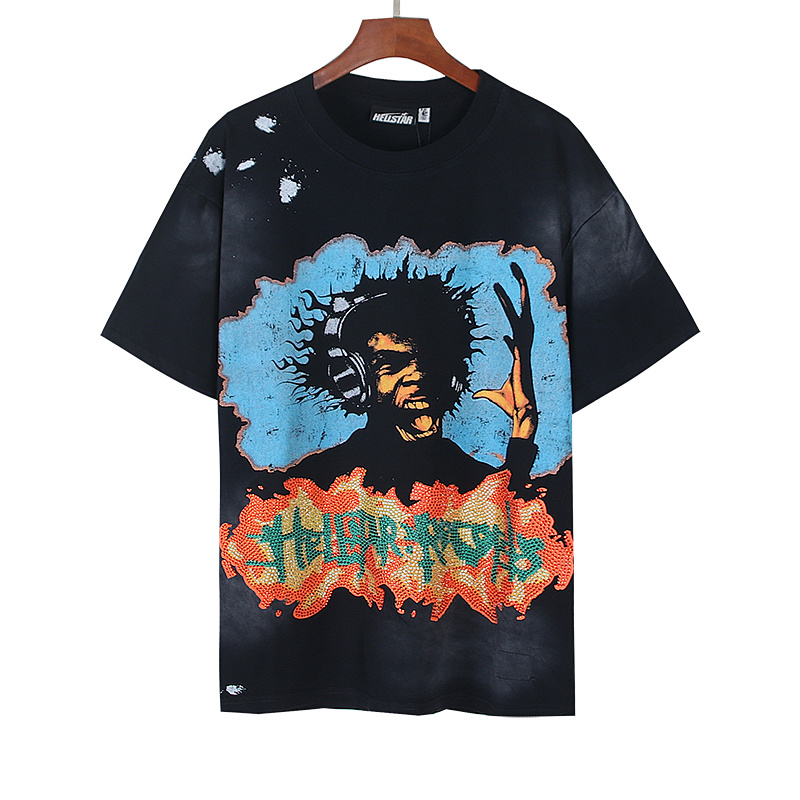 Hellstar Washed Black Rhinestone Short Sleeve T-Shirt Style 7