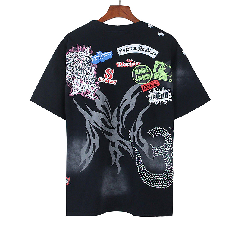 Hellstar Washed Black Rhinestone Short Sleeve T-Shirt Style 8
