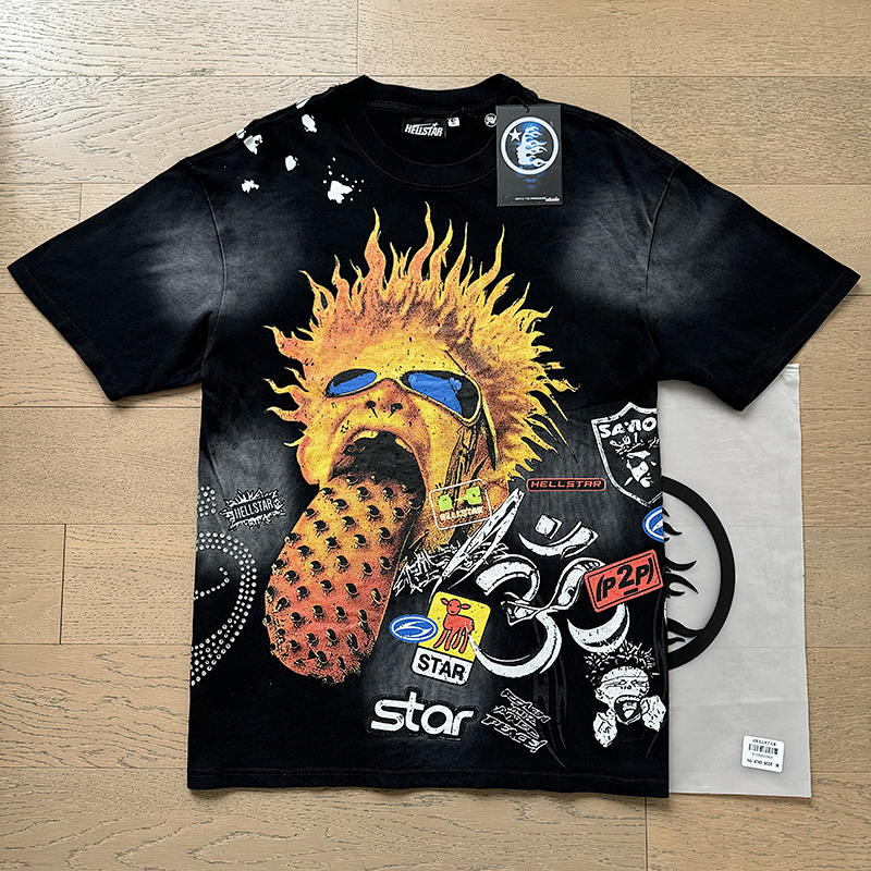 Hellstar Washed Black Rhinestone Short Sleeve T-Shirt Style 8