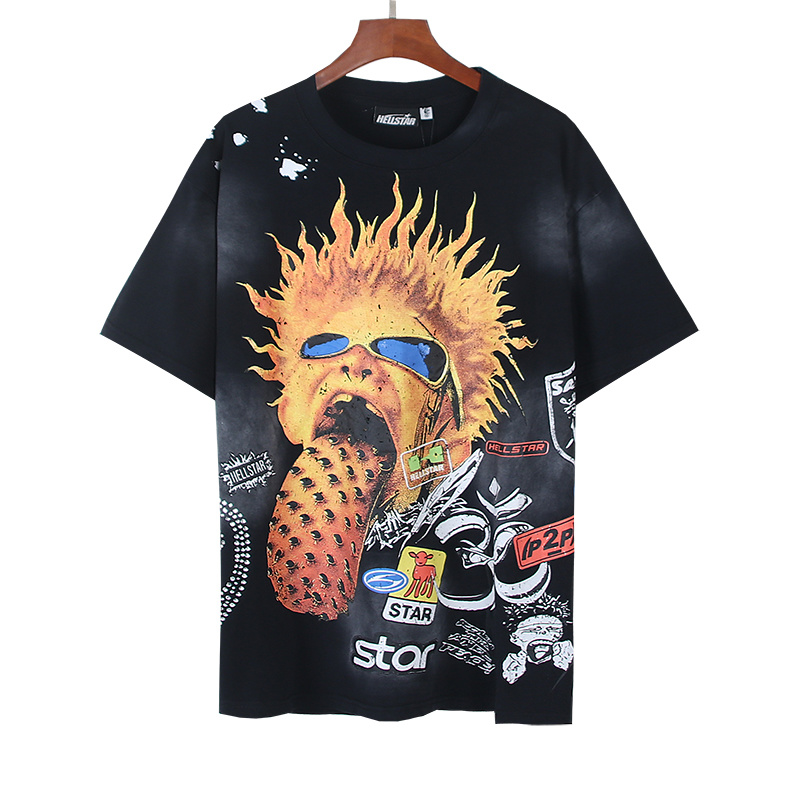Hellstar Washed Black Rhinestone Short Sleeve T-Shirt Style 8