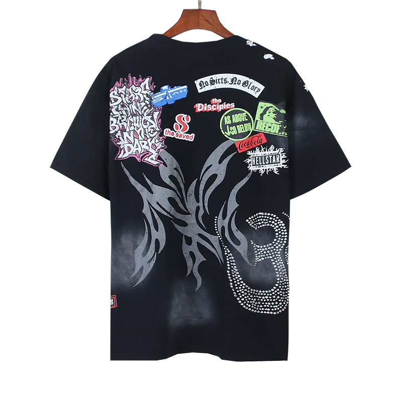Hellstar Washed Black Rhinestone Short Sleeve T-Shirt Style 8