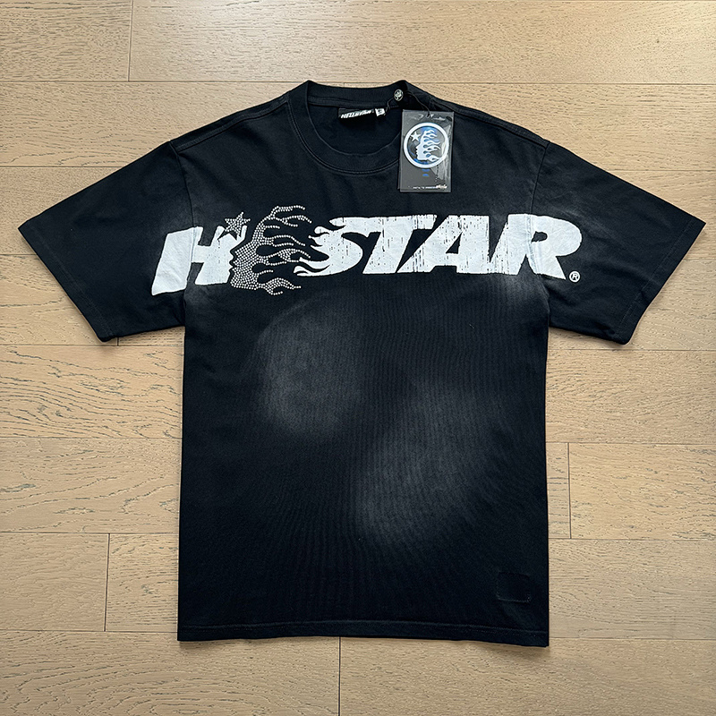 Hellstar Washed Black Rhinestone Short Sleeve T-Shirt Style 9