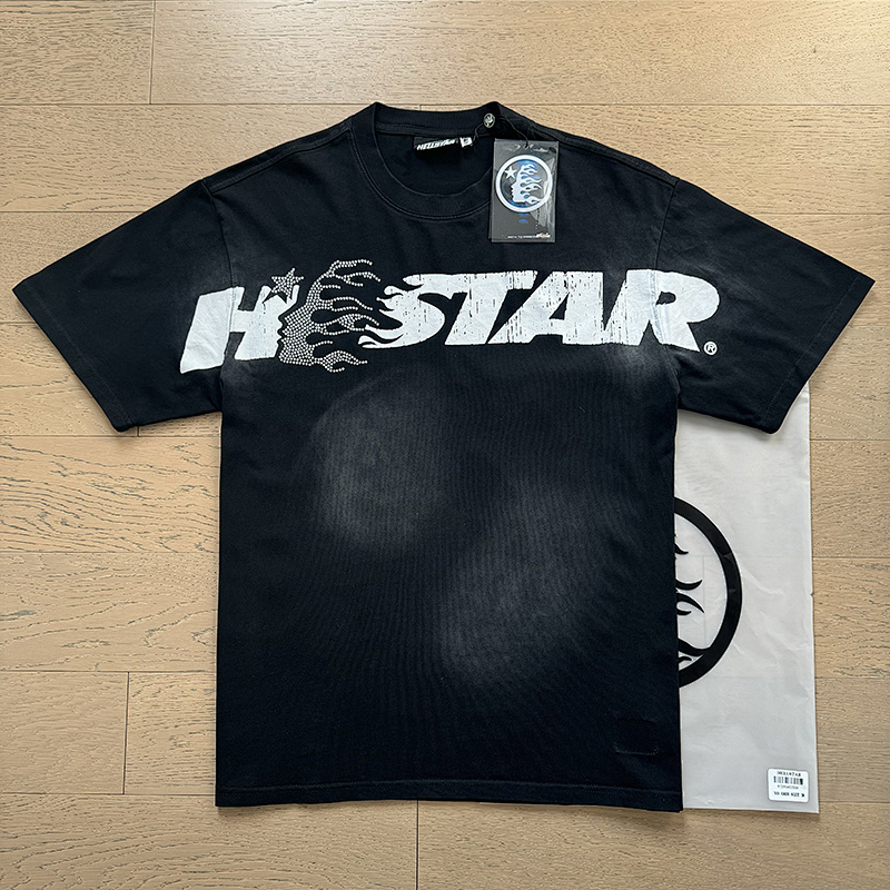 Hellstar Washed Black Rhinestone Short Sleeve T-Shirt Style 9