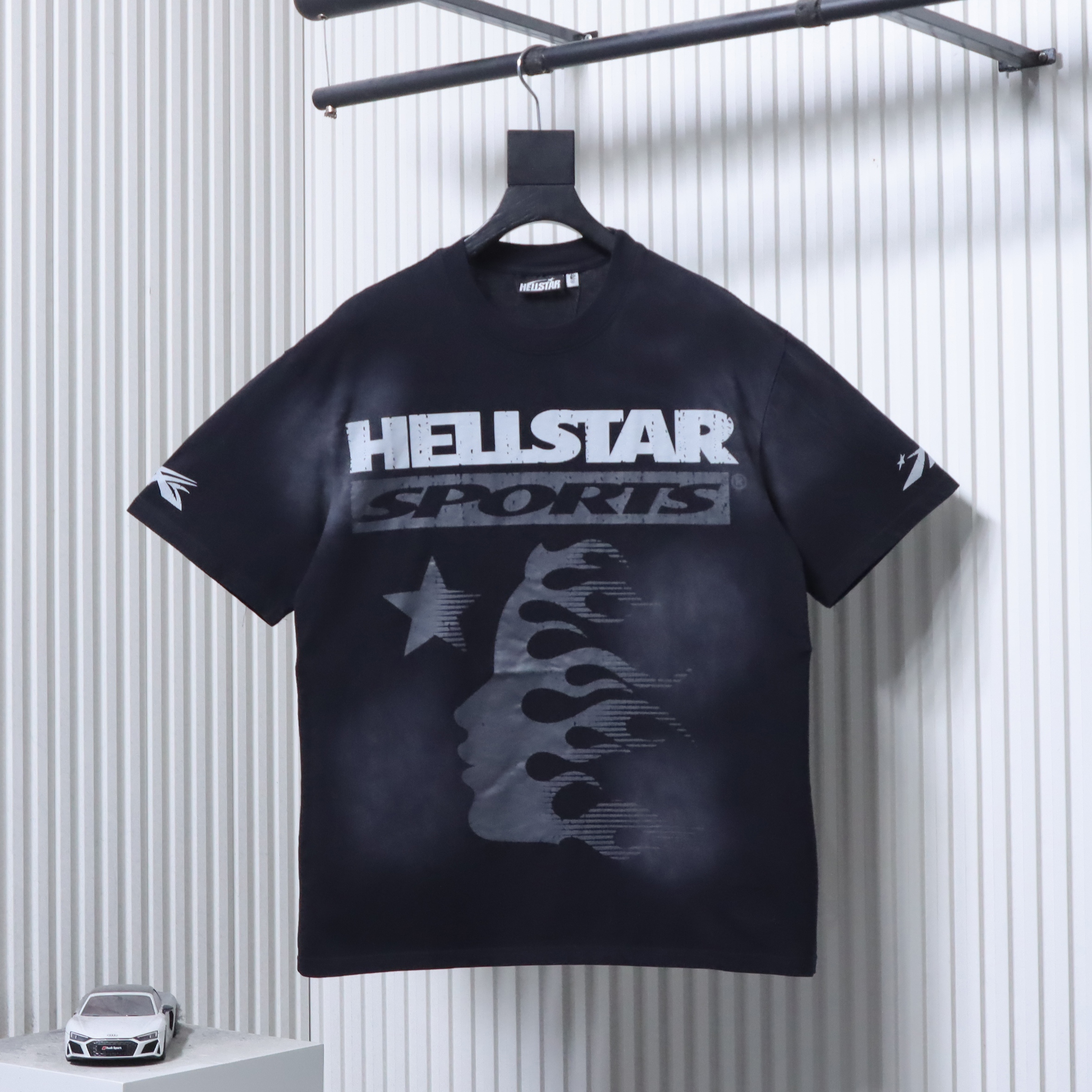 Hellstar Washed Flame Face Short Sleeve T-Shirt Style 1