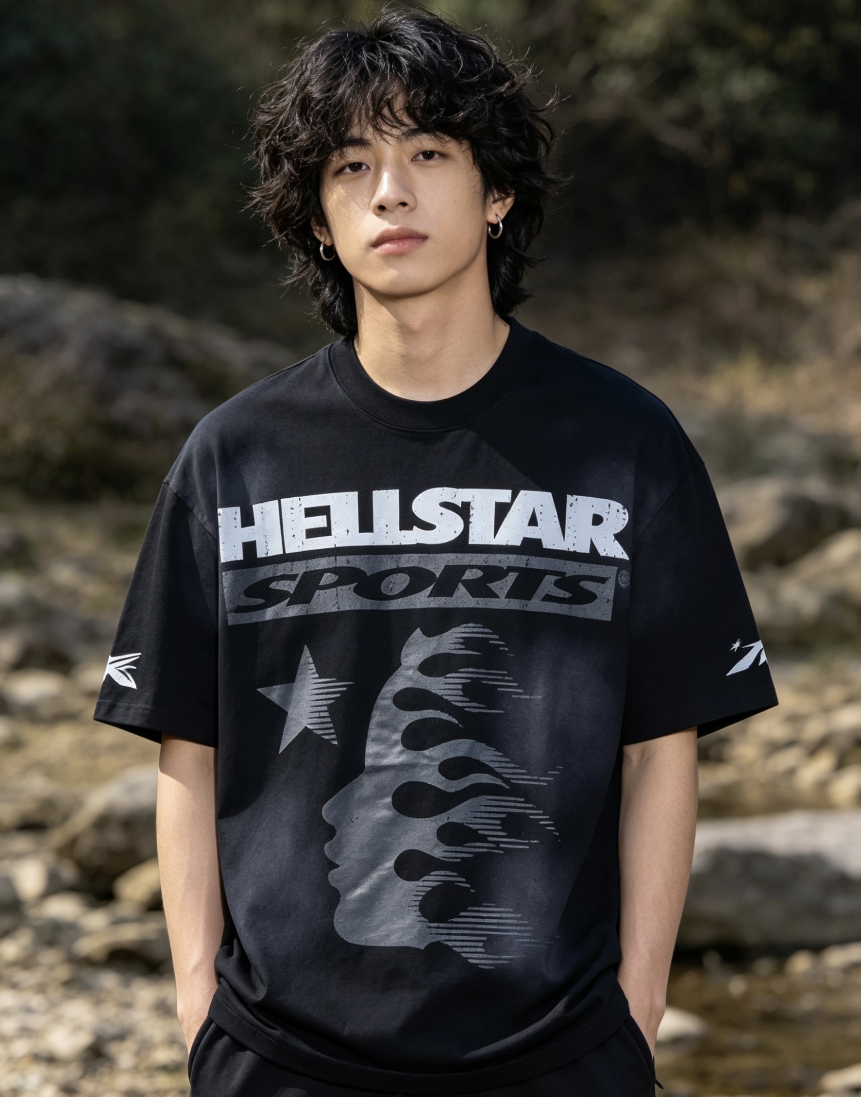 Hellstar Washed Flame Face Short Sleeve T-Shirt Style 1