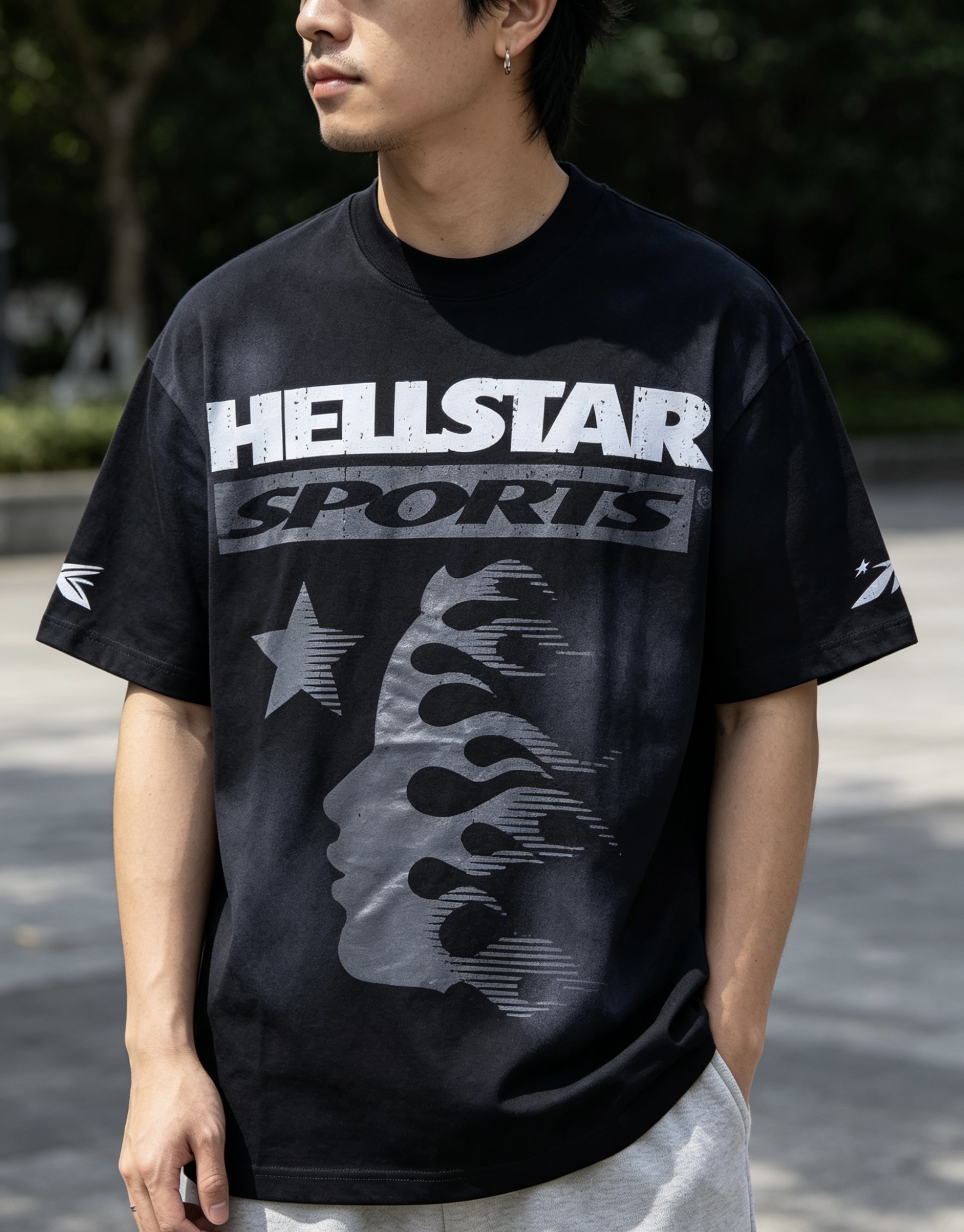 Hellstar Washed Flame Face Short Sleeve T-Shirt Style 1