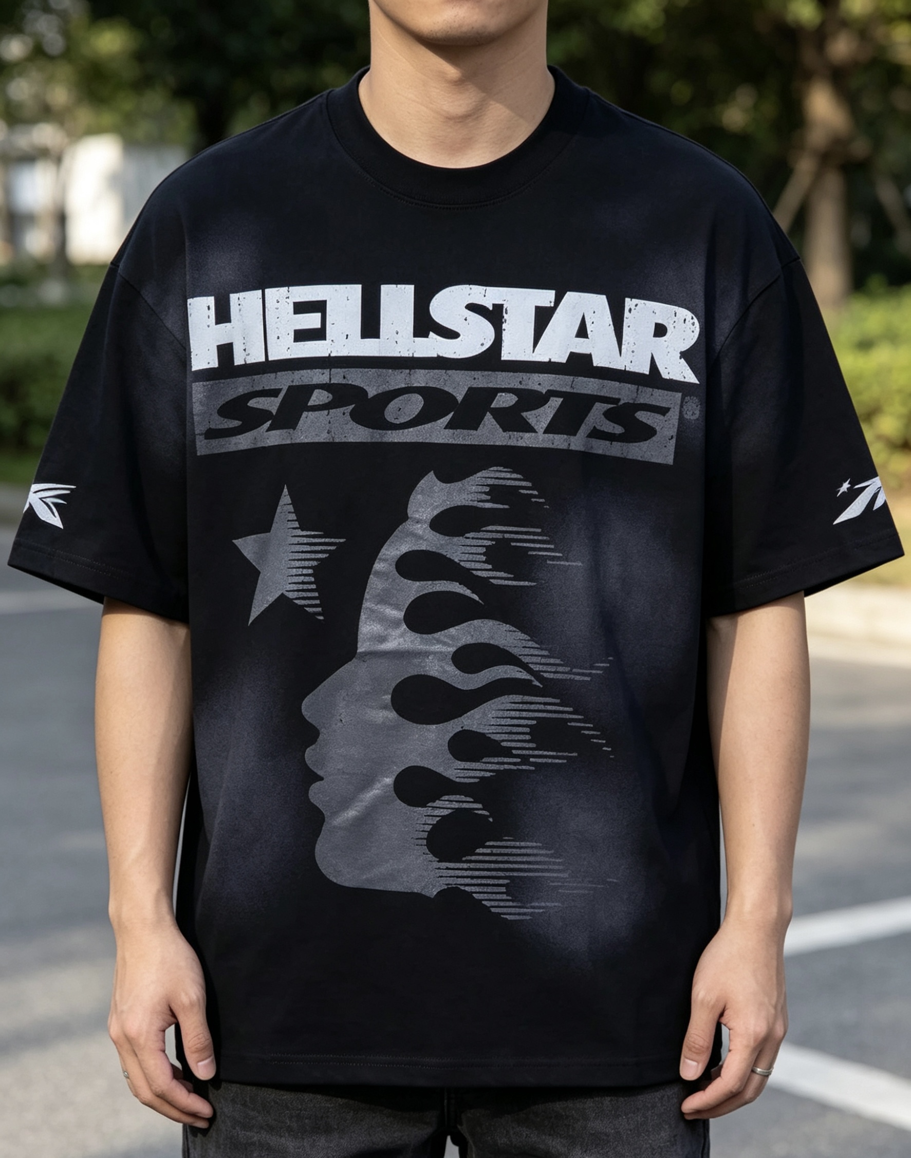 Hellstar Washed Flame Face Short Sleeve T-Shirt Style 1