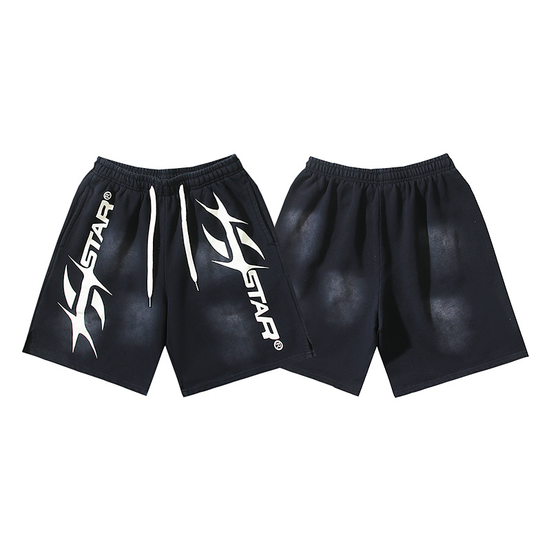 Hellstar Washed Ink Splatter Distressed Casual Shorts