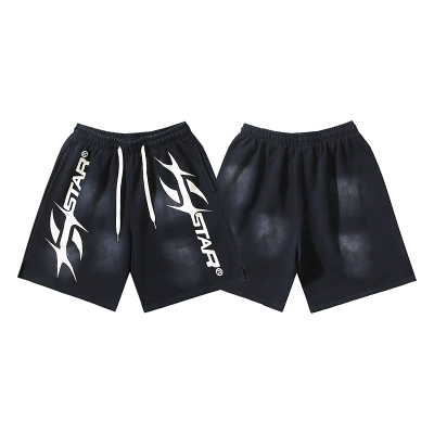 Hellstar Washed Ink Splatter Distressed Casual Shorts 01