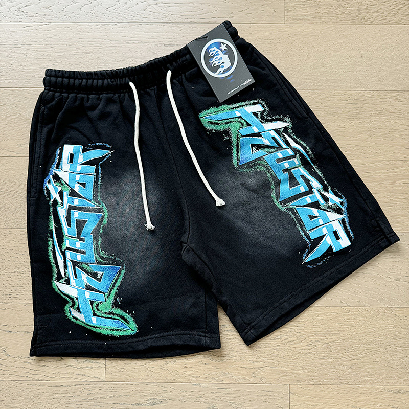 Hellstar Washed Ink Splatter Distressed Casual Shorts Style 2