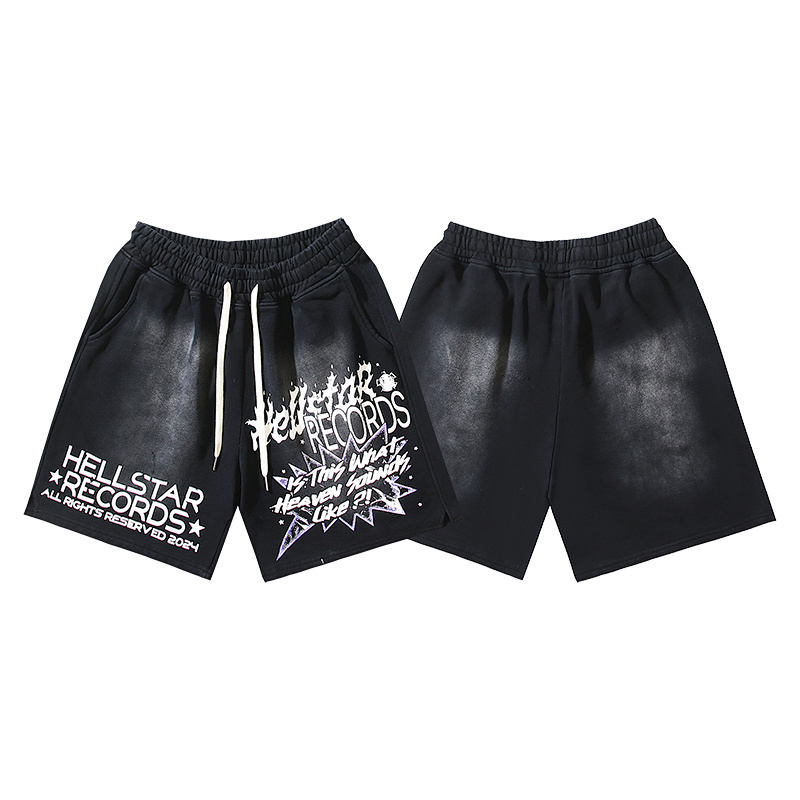 Hellstar Washed Ink Splatter Distressed Casual Shorts Style 3