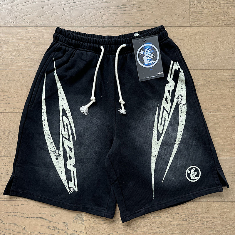 Hellstar Washed Ink Splatter Distressed Casual Shorts Style 6