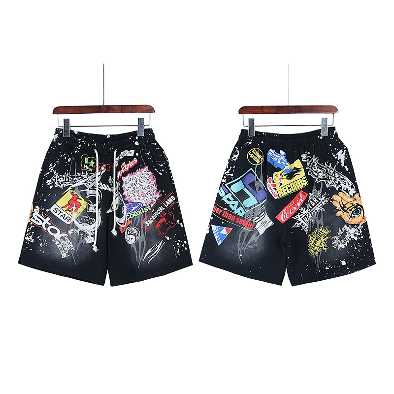 Hellstar Washed Ink Splatter Distressed Casual Shorts Style 7