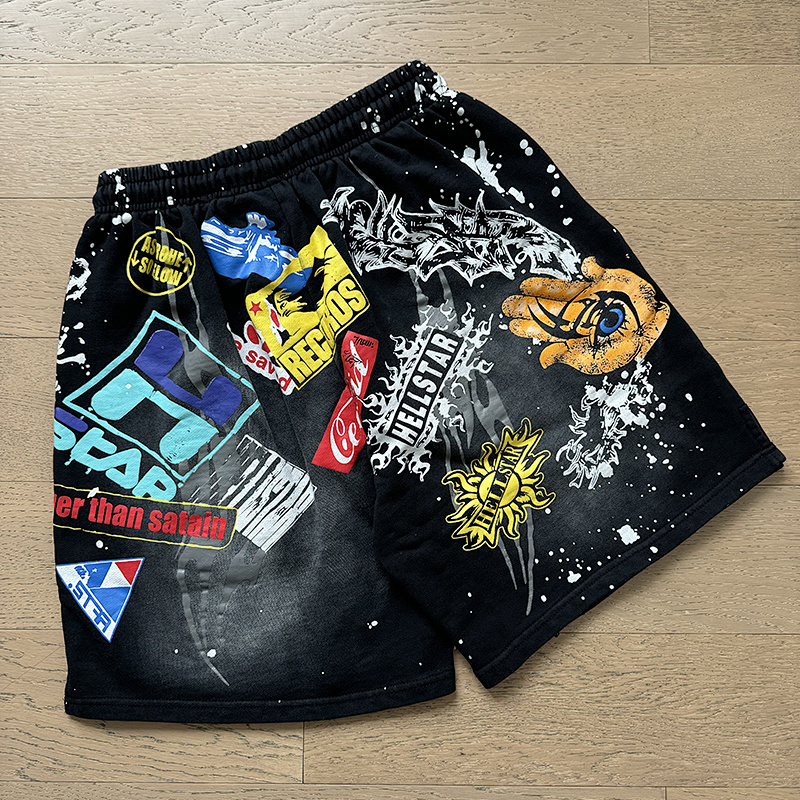 Hellstar Washed Ink Splatter Distressed Casual Shorts Style 7