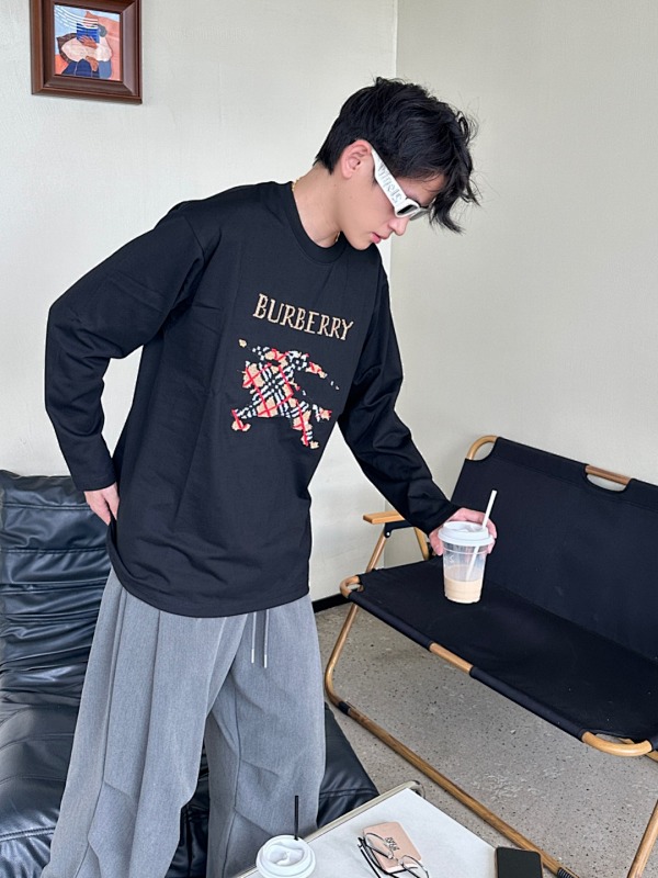 BURBERRY 25FW Check Equestrian Embroidery Long Sleeve T-Shirt Style 1