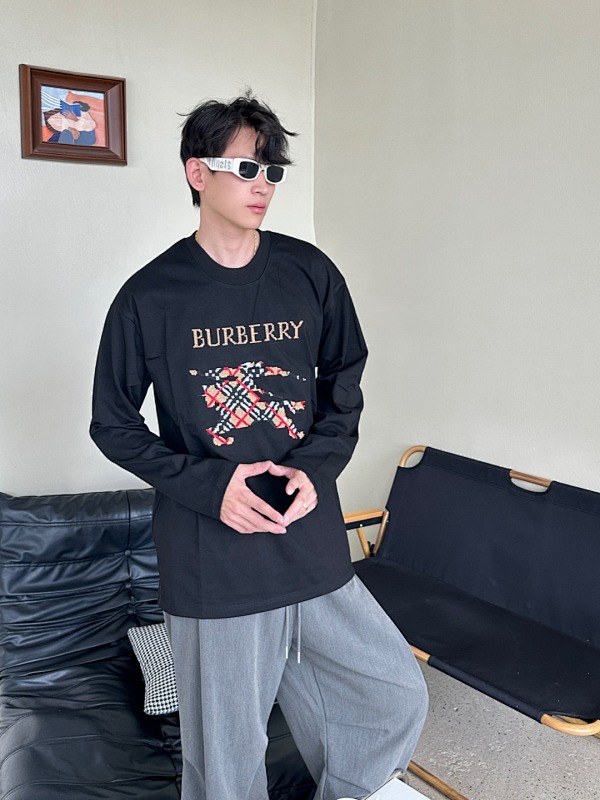 BURBERRY 25FW Check Equestrian Embroidery Long Sleeve T-Shirt Style 1