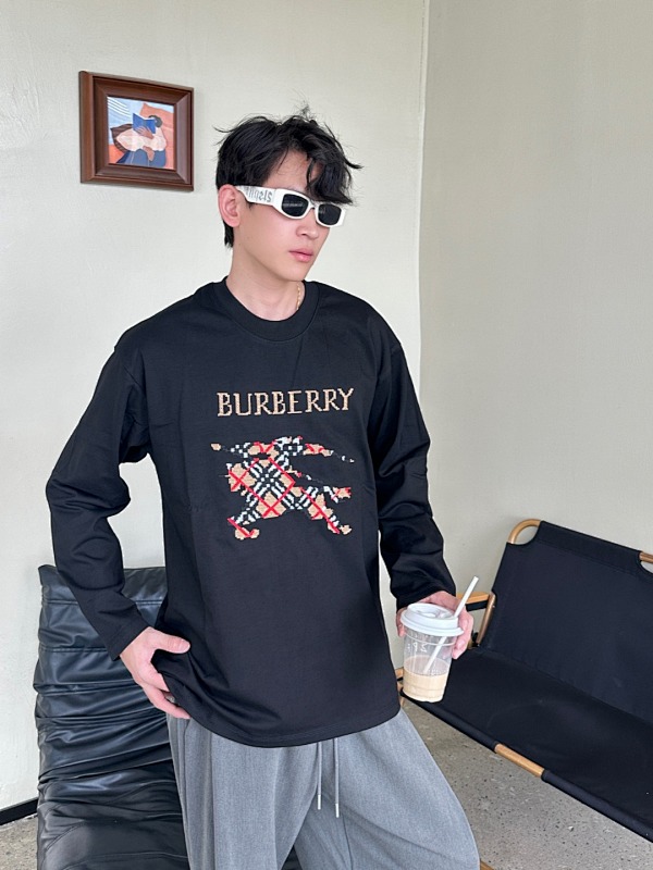 BURBERRY 25FW Check Equestrian Embroidery Long Sleeve T-Shirt Style 1