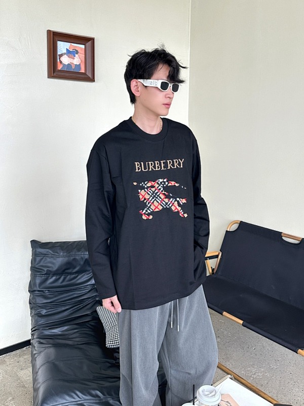 BURBERRY 25FW Check Equestrian Embroidery Long Sleeve T-Shirt Style 1