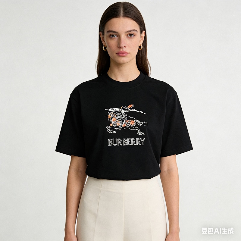 BURBERRY 26SS Equestrian Check Embroidery Short Sleeve T-Shirt Style 2