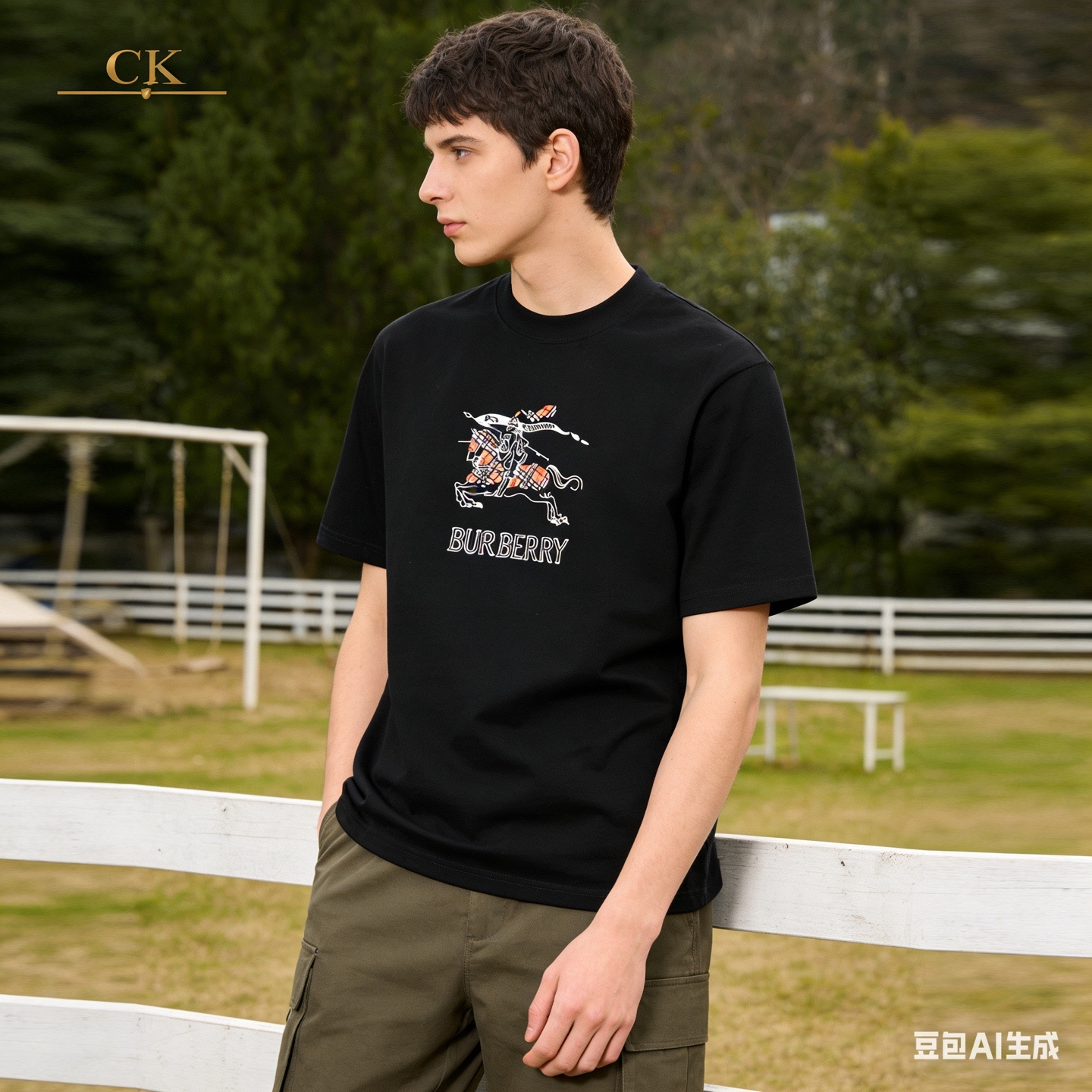 BURBERRY 26SS Equestrian Check Embroidery Short Sleeve T-Shirt Style 2