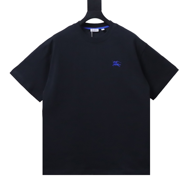 BURBERRY Blue Small Logo Equestrian Embroidery Small Logo Equestrian Embroidery Crew Neck Blue Short Sleeve T-Shirt Style 1