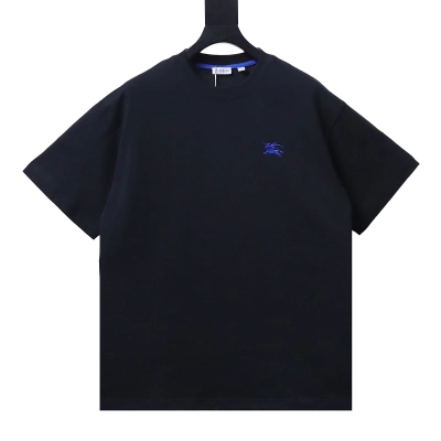 BURBERRY Blue Small Logo Equestrian Embroidery Small Logo Equestrian Embroidery Crew Neck Blue Short Sleeve T-Shirt Style 1 01