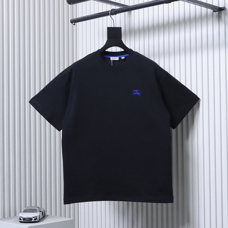 BURBERRY Blue Small Logo Equestrian Embroidery Small Logo Equestrian Embroidery Crew Neck Blue Short Sleeve T-Shirt Style 1
