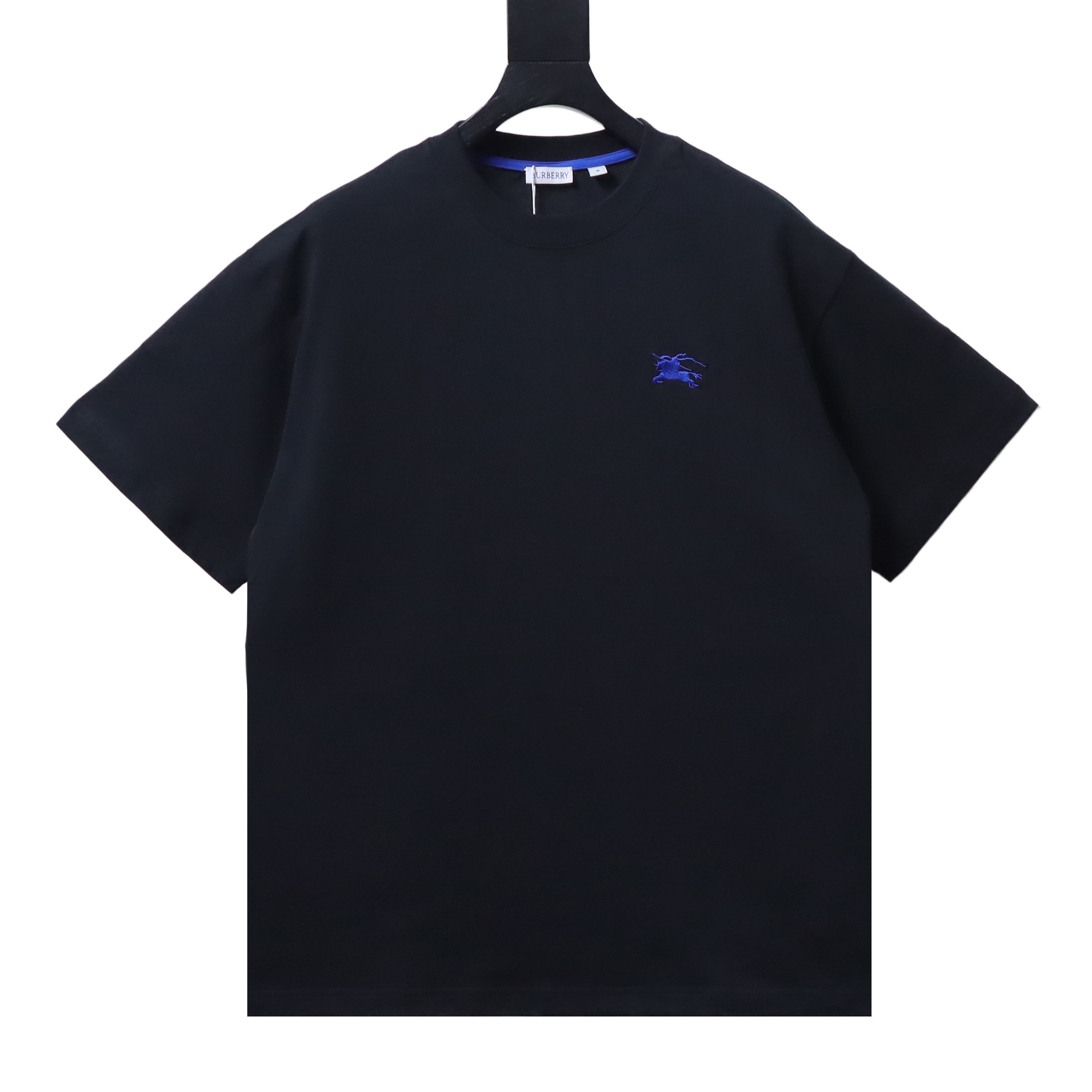 BURBERRY Blue Small Logo Equestrian Embroidery Small Logo Equestrian Embroidery Crew Neck Blue Short Sleeve T-Shirt Style 1