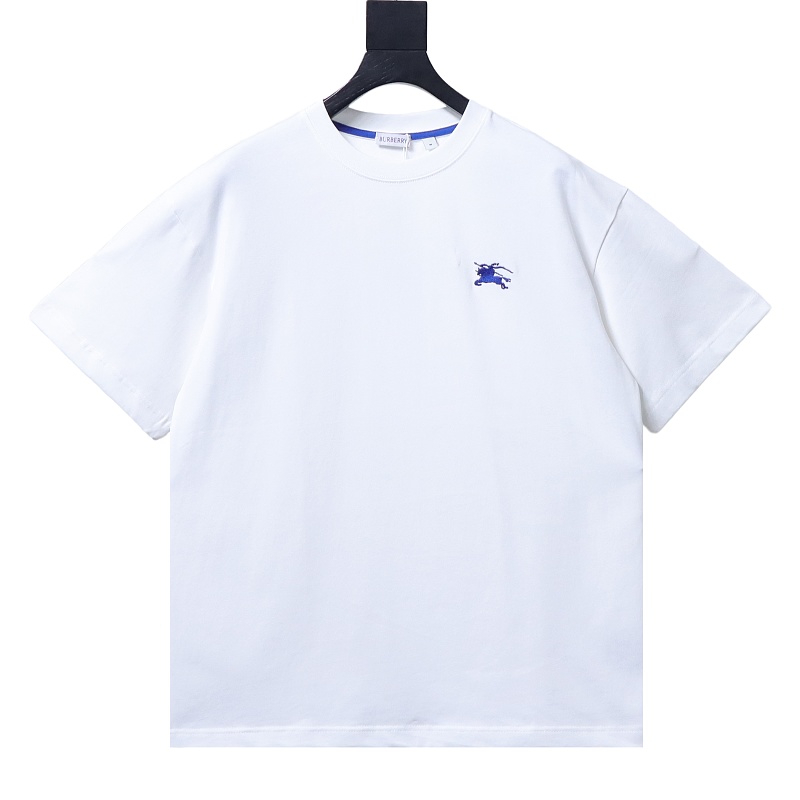 BURBERRY Blue Small Logo Equestrian Embroidery Small Logo Equestrian Embroidery Crew Neck Blue Short Sleeve T-Shirt Style 2