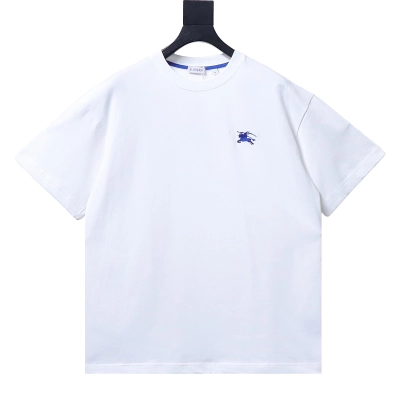 BURBERRY Blue Small Logo Equestrian Embroidery Small Logo Equestrian Embroidery Crew Neck Blue Short Sleeve T-Shirt Style 2 01