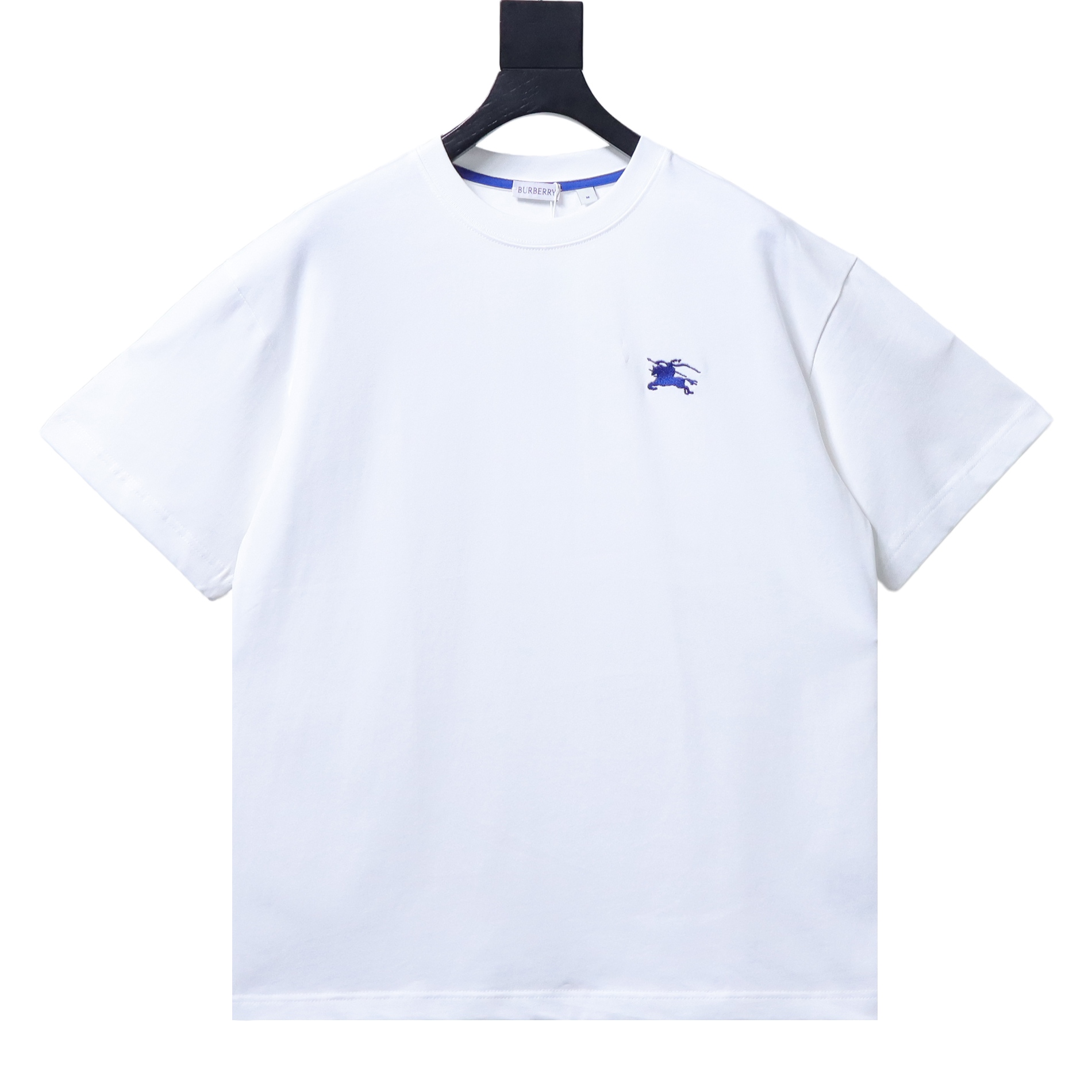 BURBERRY Blue Small Logo Equestrian Embroidery Small Logo Equestrian Embroidery Crew Neck Blue Short Sleeve T-Shirt Style 2