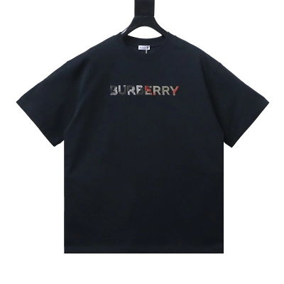 BURBERRY Check Embroidery Letter Short Sleeve T-Shirt Style 1 01