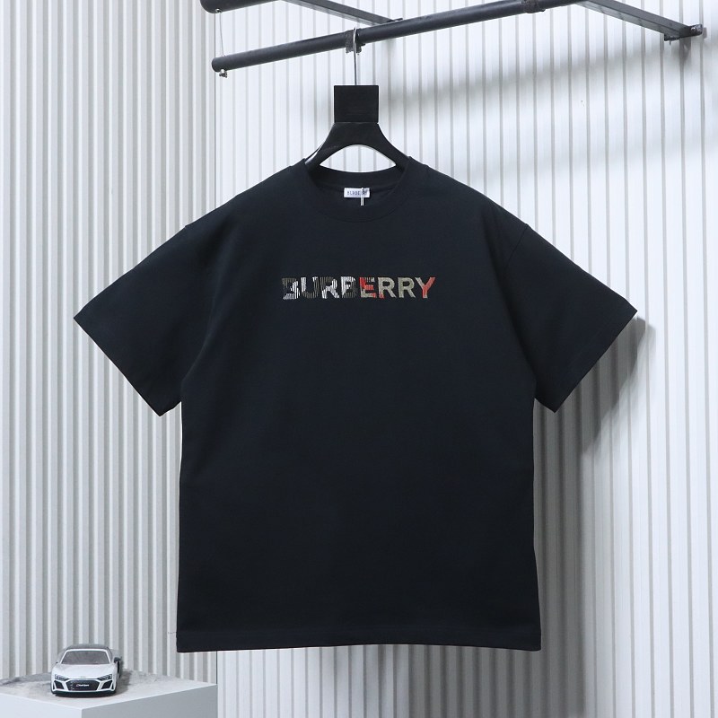 BURBERRY Check Embroidery Letter Short Sleeve T-Shirt Style 1
