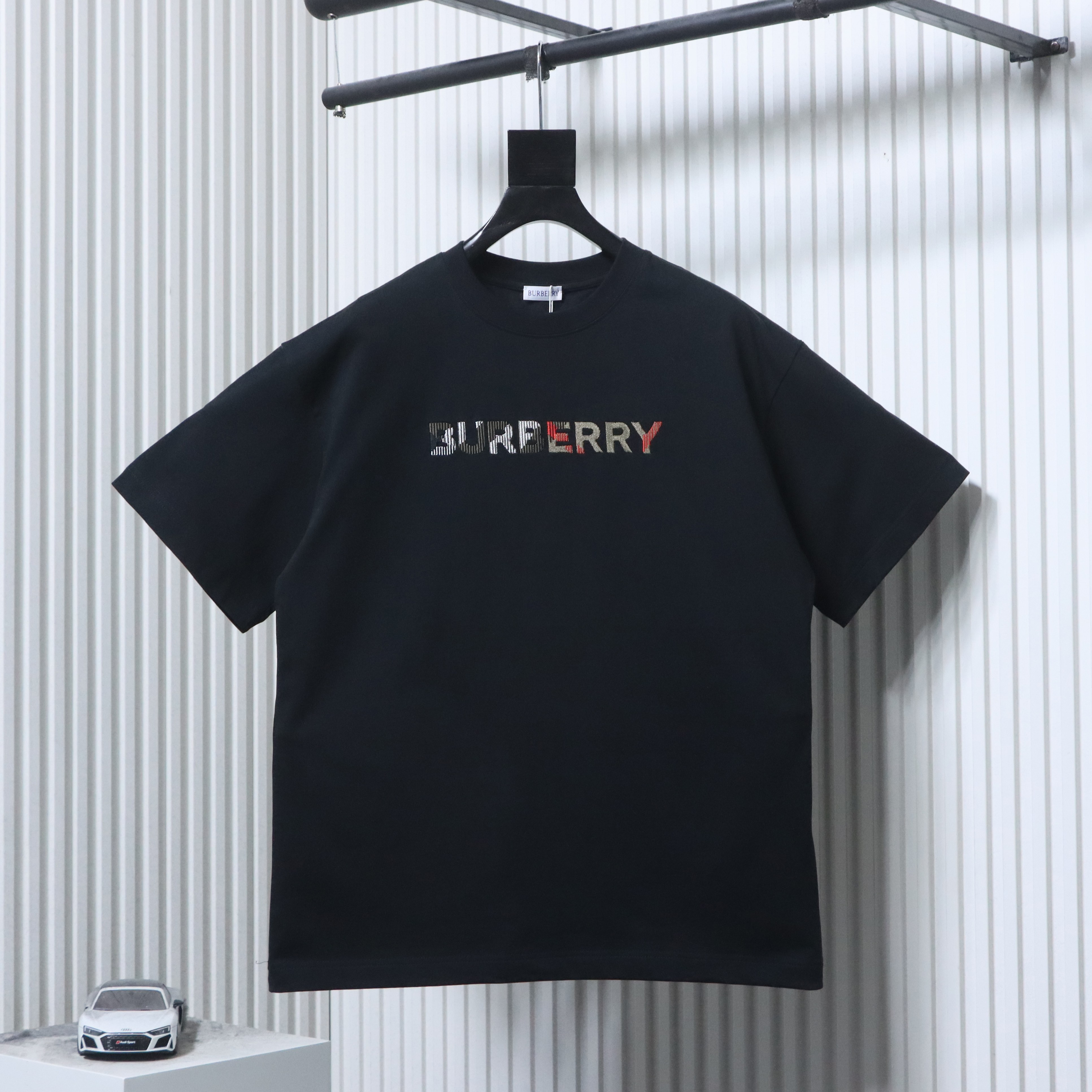 BURBERRY Check Embroidery Letter Short Sleeve T-Shirt Style 1