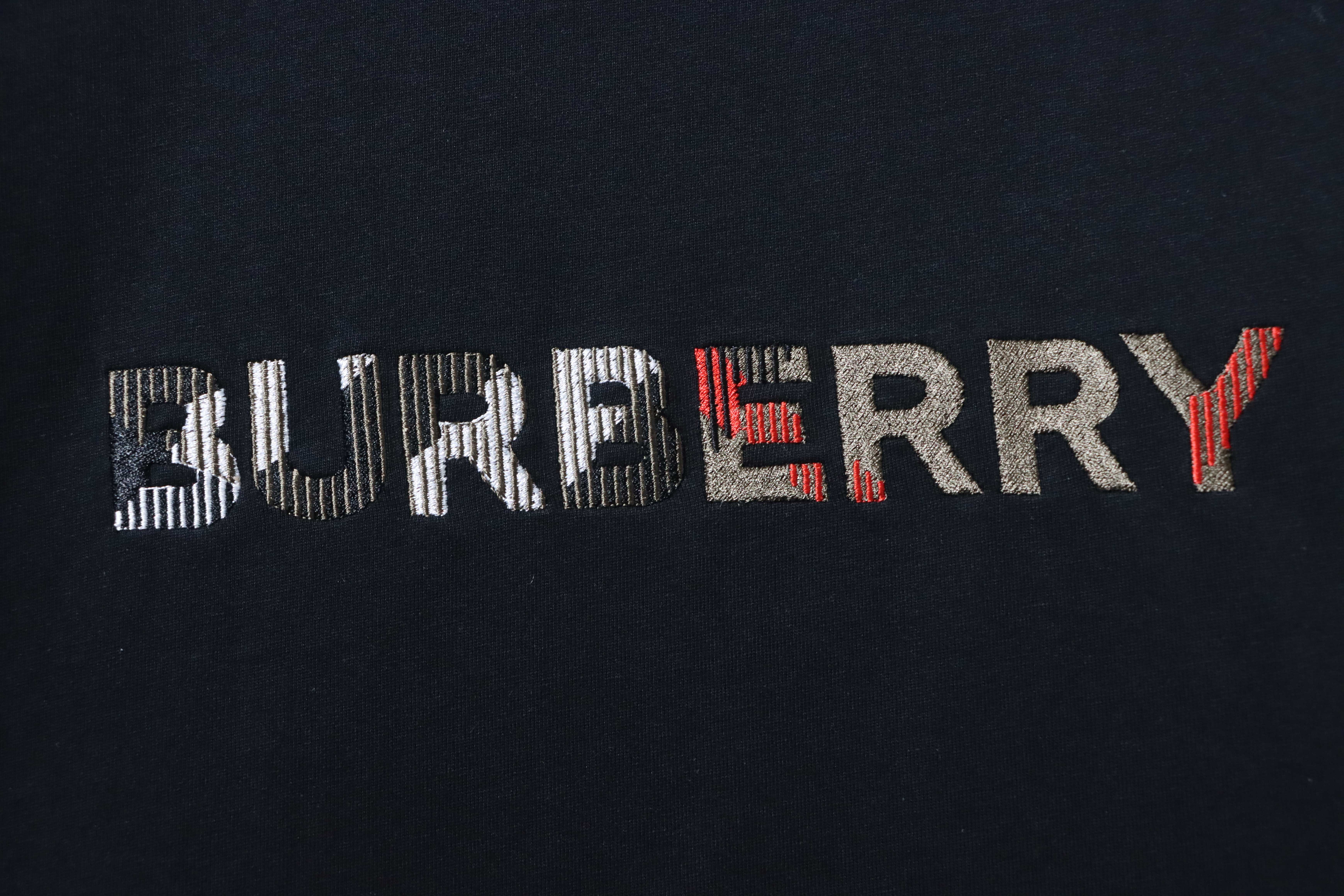 BURBERRY Check Embroidery Letter Short Sleeve T-Shirt Style 1