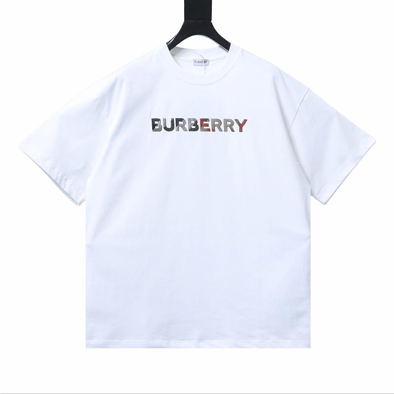 BURBERRY Check Embroidery Letter Short Sleeve T-Shirt Style 2