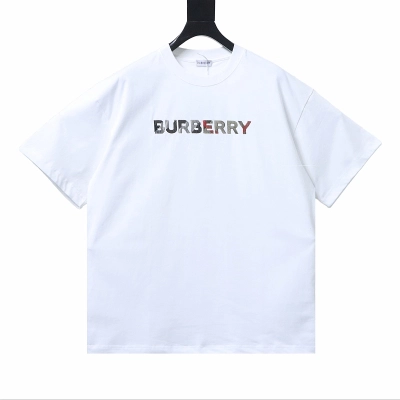 BURBERRY Check Embroidery Letter Short Sleeve T-Shirt Style 2 01