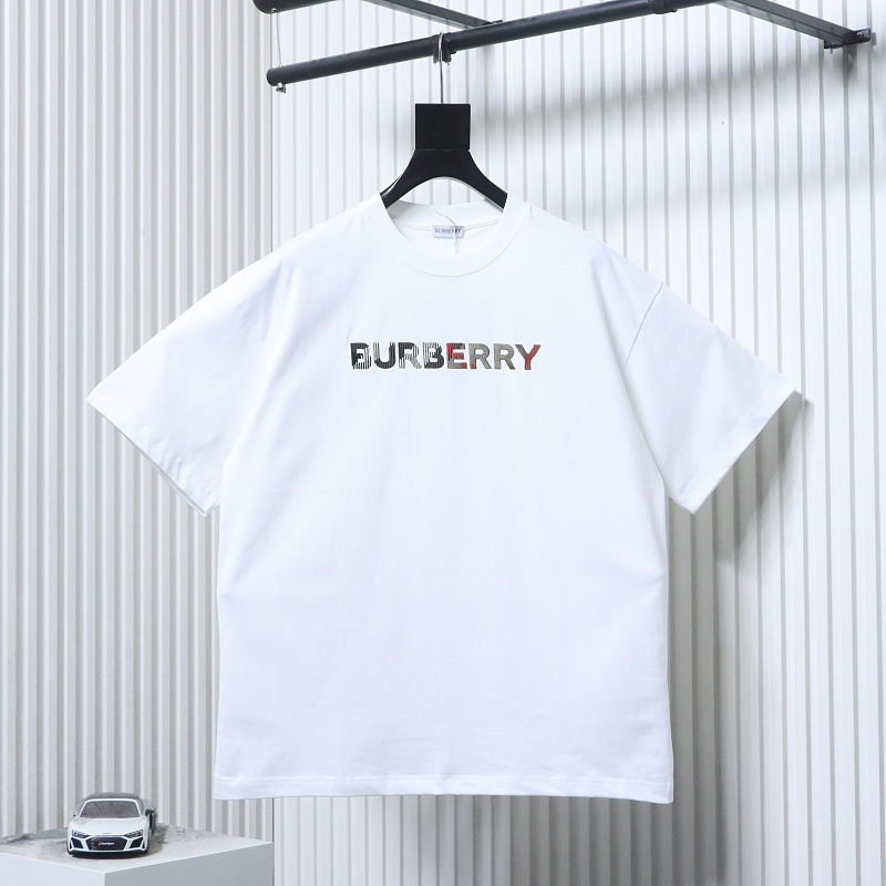 BURBERRY Check Embroidery Letter Short Sleeve T-Shirt Style 2