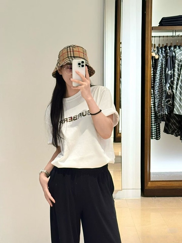 BURBERRY Check Embroidery Letter Short Sleeve T-Shirt Style 2