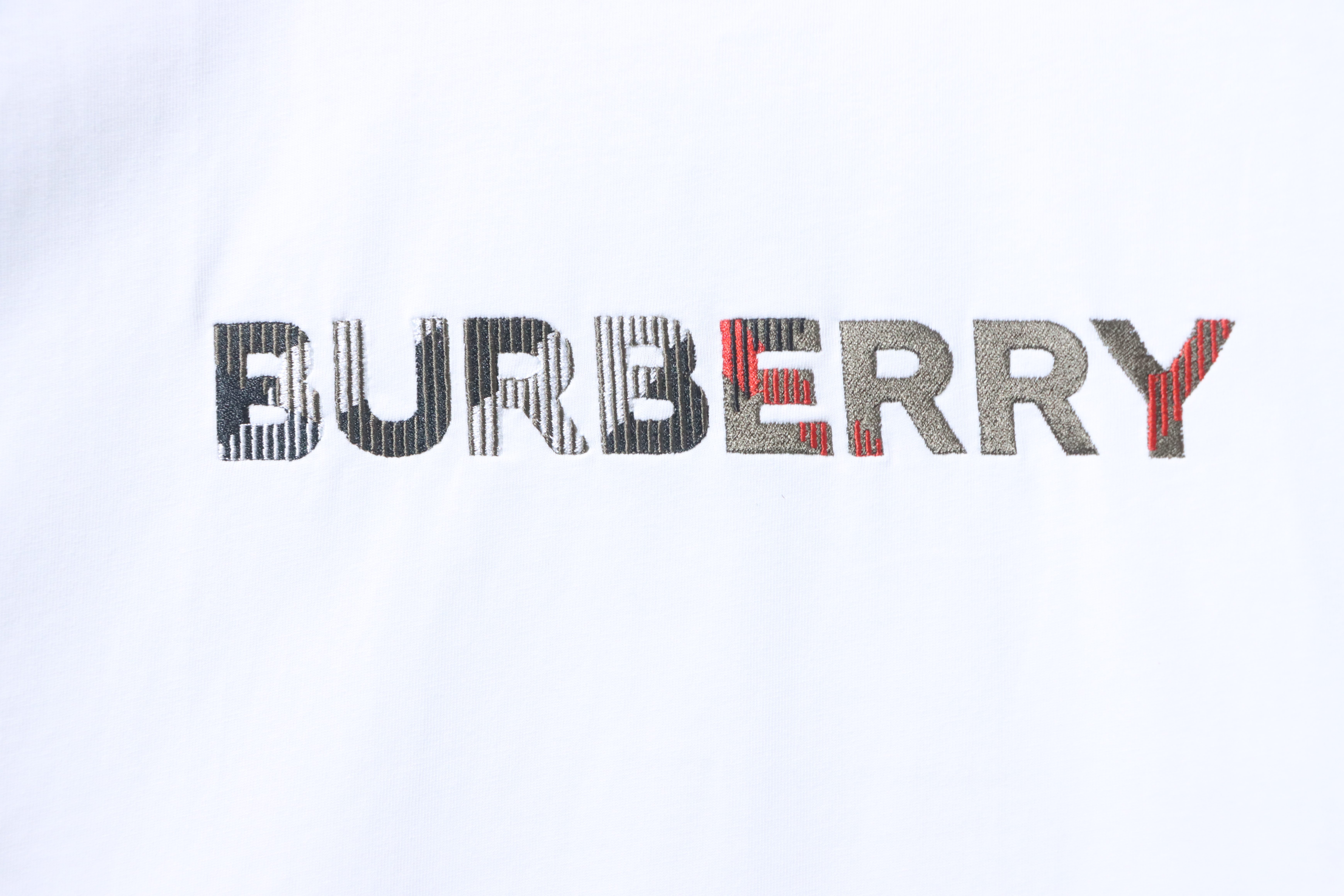 BURBERRY Check Embroidery Letter Short Sleeve T-Shirt Style 2