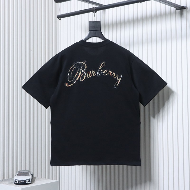 BURBERRY Check Embroidery Letter Short Sleeve T-Shirt Style 3
