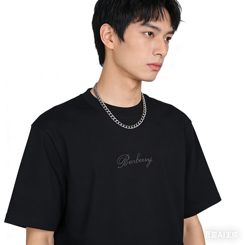 BURBERRY Check Embroidery Letter Short Sleeve T-Shirt Style 3